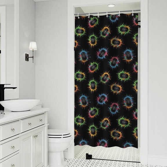 Colorful Mice Games Icons Black Pattern Shower Curtain 36"x72" ,Bathroom Decorative Shower Curtains Set with 12 Hooks,Modern Waterproof Washable Shower Curtain