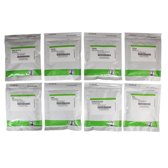 Colorful Microgreens Seeds Assortment: Eight 4 Oz. Resealable Bags of Micro Greens Seed: Red Amaranth, Purple Basil, Sango Radish, Purple Kohlrabi, Red Cabbage& More