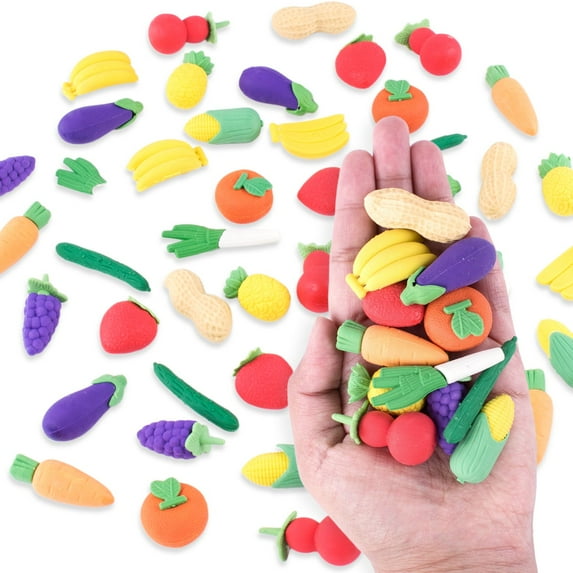 Colorful Mini Fruits & Vegetables Tiny Foods Miniature Pencil Erasers for Chil..