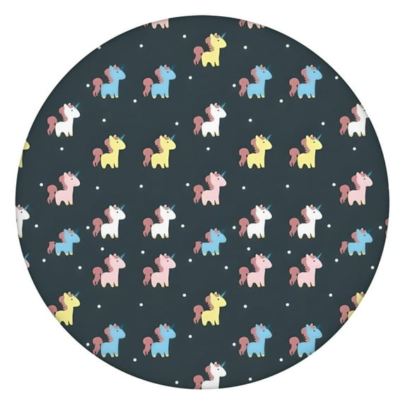 Colorful Mini Unicorn Pattern Round Fitted Tablecloth with Elastic Edge,Dining Table Cover Waterproof,Outdoor Round Tablecloth for Camping,Dining,Indoor and Outdoor