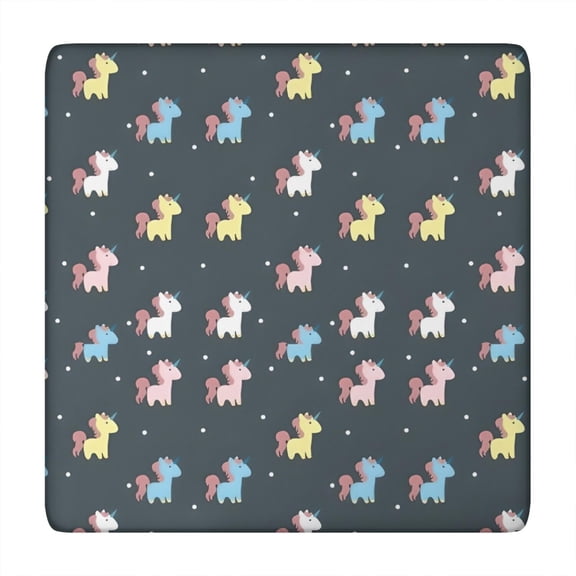 Colorful Mini Unicorn Pattern Square Fitted Tablecloth with Elastic Edge,Square Table Cover,Washable Elastic Table Cover for Home Kitchen Party Decor 34"x34"