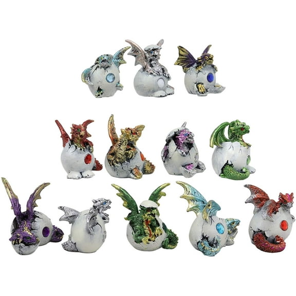 Colorful Miniature 12 Month Birthstone Dragons In Gemstone Eggs Figurine Set
