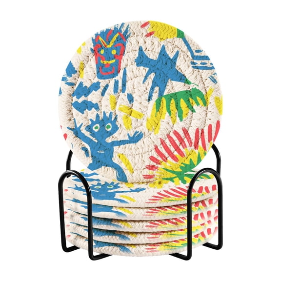 Colorful Minions 4in Bar Coasters Set of 6 with Storage Rack Durable Heat Resistant
