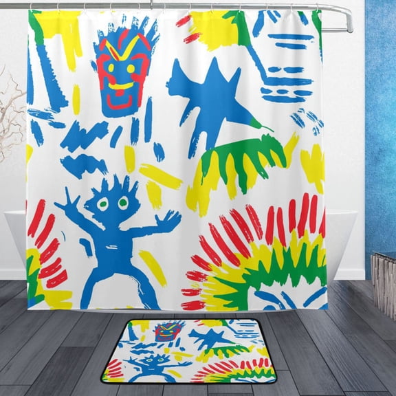 Colorful Minions Bathroom Accessory Sets Waterproof Shower Curtain with Anti-Slip Bath Mat Durable Combo