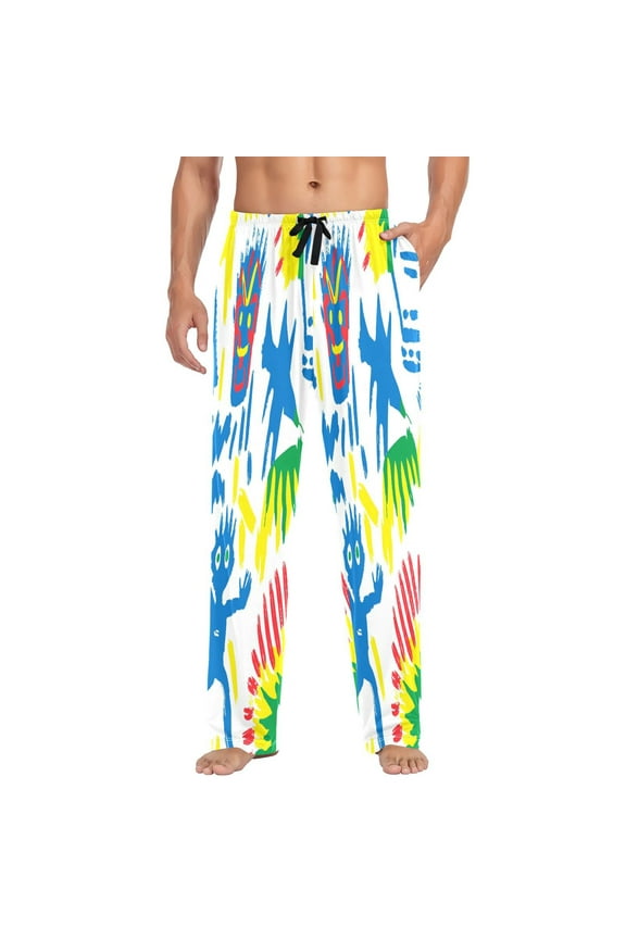 Colorful Minions Mens Cotton Pajama Pants Long Staple Lightweight Sleep Bottoms with Pockets Breathable