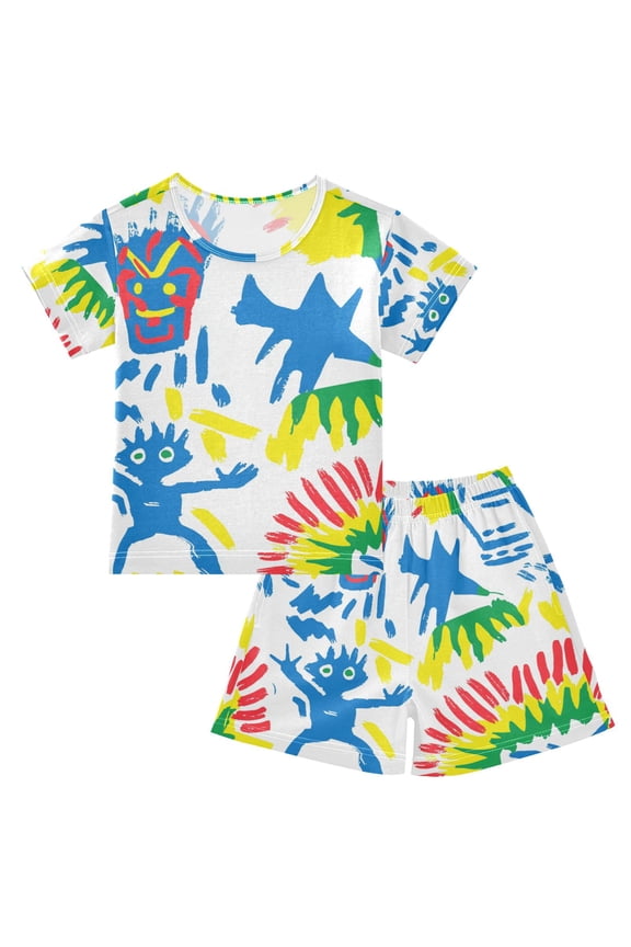 Colorful Minions Summer Pajama Set Soft Cotton Short Sleeve Sleepwear 2PCS Pajama Sets Breathable Lounge Set Size 8Y