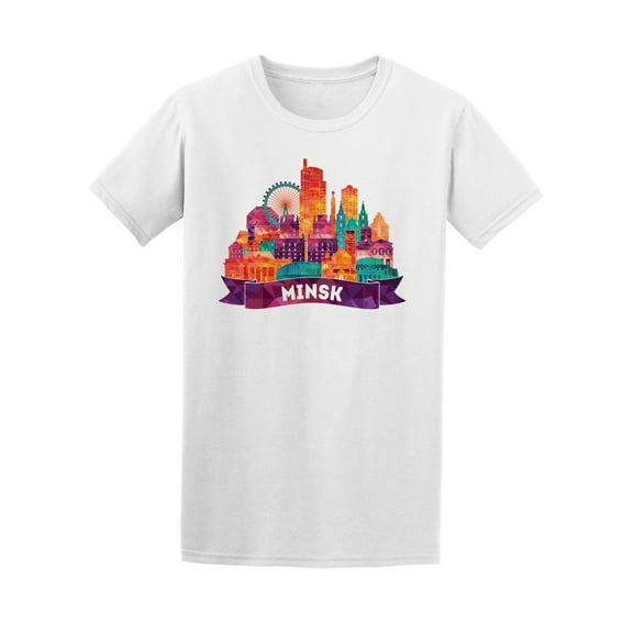 Colorful Minsk Belarus Skyline T-Shirt Men -Image by Shutterstock, Male XX-Large