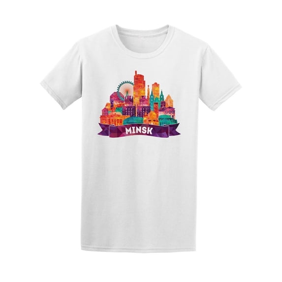 Colorful Minsk Belarus Skyline Tee Men's -Image by Shutterstock