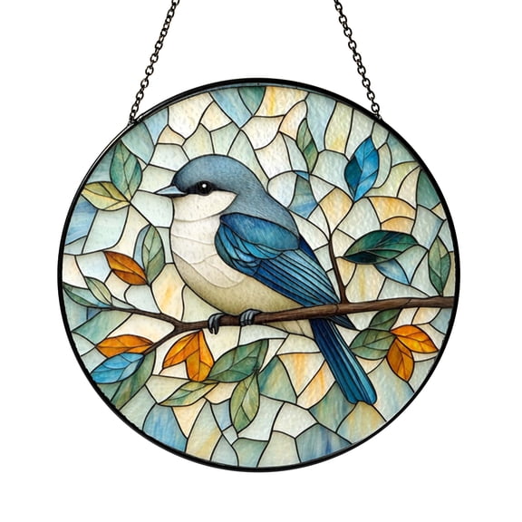 Colorful Mockingbird Stained Glass Window Art, Bright Bird Nature Decor Accent for Home