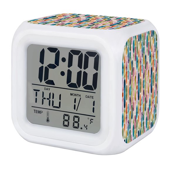 Colorful Modern Art Digital Alarm Clock for Bedrooms, Smart LED Alarm Clock with 7 Color Changing Night Light, Ink Painting Modern Abstract Art Silent Wake Up Clocks for Sleep Study Cooking 3.2"x3.2"
