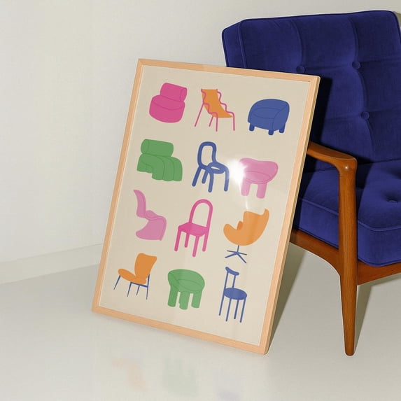 Colorful Modern Chairs Office Wall Art Creative Workspace Eclectic Decor, Unframed Canvas 8x10in