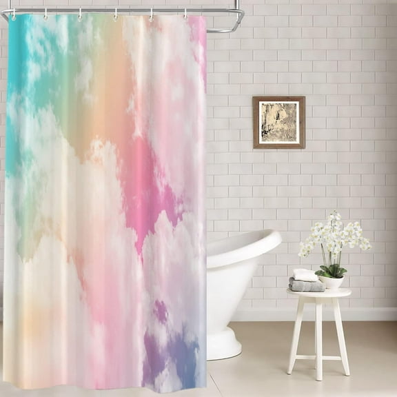 Colorful Modern Cloud Decor Shower Curtain,Pink Abstract Sun Bathroom Decor Polyester Fiber Plastic Rings Quick-Drying Waterproof for Bathtubs/Bathroom, 72x36 inches
