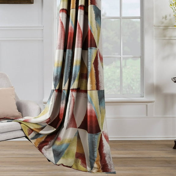 VOGOL Colorful Modern Geometric Printed Room Darkening Drapes for Bedroom, Noise Reducing Grommet Curtain Panels for Bedroom, 2 Pieces, W52 x L63, Red