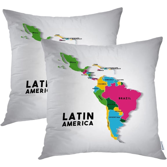 Colorful Modern Map America Throw Pillow Covers, Decorative Pillow Covers Digital Printing Blended Fabric for Couch Sofa Bed Invisible Zipper 18X18 in(Set of 2)