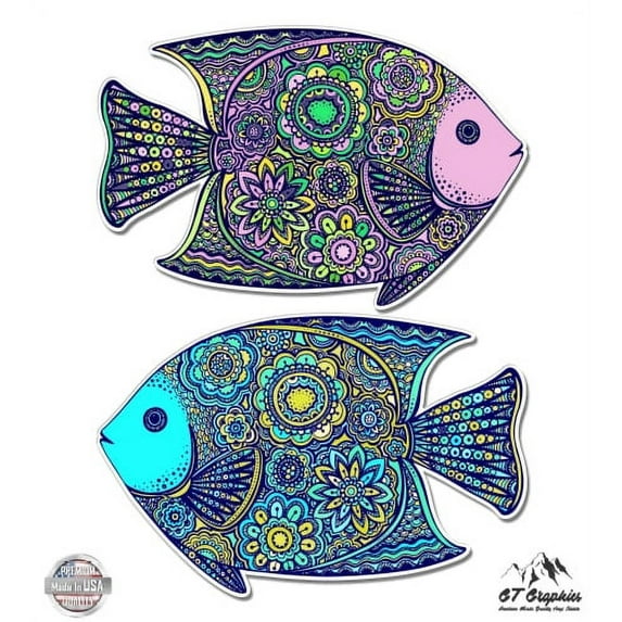 Colorful Modern Trendy Fish Set of 2 - 6" Each Vinyl Stickers Waterproof Decals