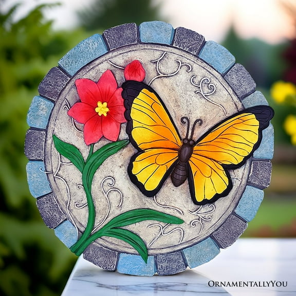 Colorful Moments Bloom Stepping Stone, 9.5" Butterfly Garden Decorative Figurine