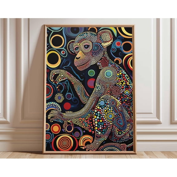 Colorful Monkey Abstract Dot Wall Art Print, Unframed Paper Poster 11x14in