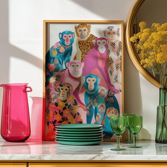 Colorful Monkey Chinoiserie Pop Art Poster Unframed Paper Print