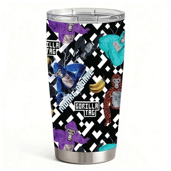Colorful Monkey Pattern Stainless Steel Tumbler with Lid, Double-Wall Insulated Travel Cup