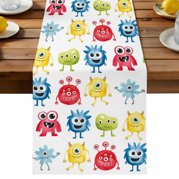 Colorful Monster Table Runner Dresser Scarves, Funny Cute Cartoon Table Runners 36 Inches Long,Non-Slip Washable Kitchen Dining Coffee Table Decor for Farmhouse Party Holiday Dinner