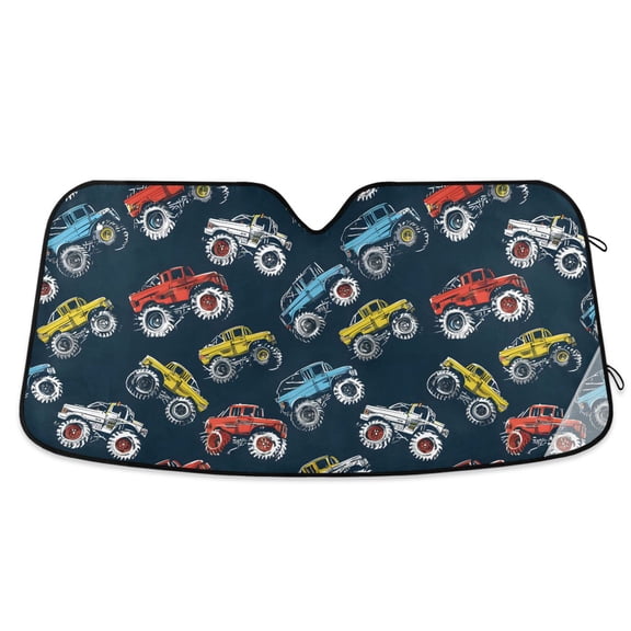 Colorful Monster Trucks Car Windshield Sun Shade Foldable Car Front Window Visor Heat and UV Protection 55x27.6