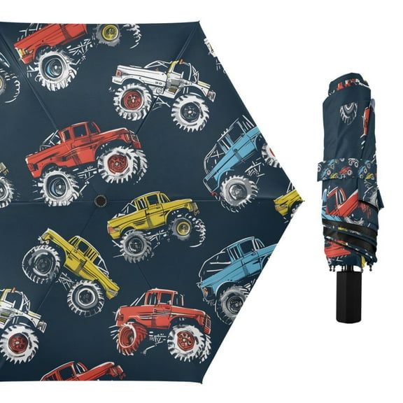 Colorful Monster Trucks Compact Sun Umbrella Windproof Travel Umbrellas for Rain Strong Portable UV Protection