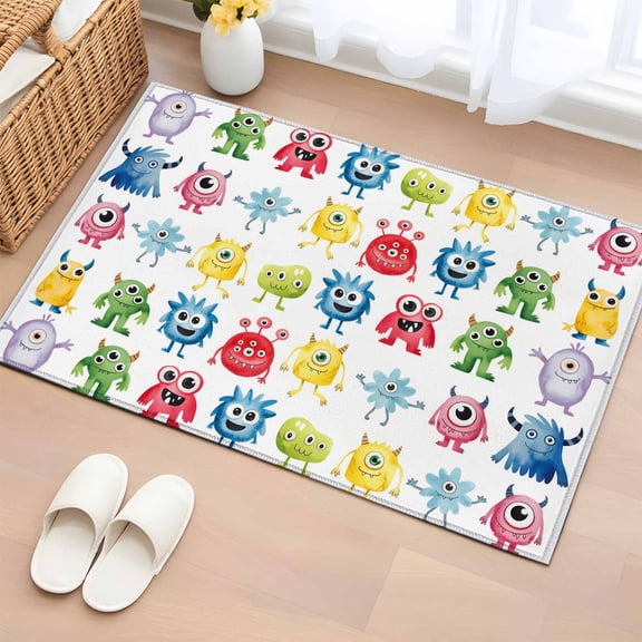Colorful Monsters Entryway Rug 2'x3' Non Slip Front Door Mats, Abstract Cartoon Cute Artistic Funny Entrance Rugs Indoor Outdoor Carpet, Washable Floor Mats Small Area Rug for Bedroom Kitchen