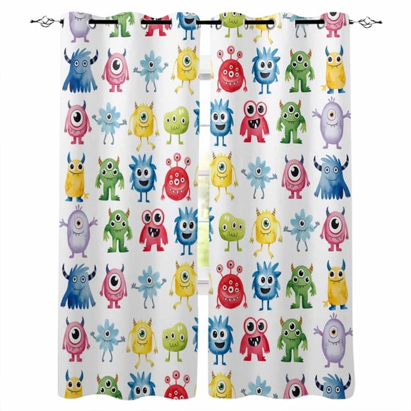 Colorful Monsters Kitchen Curtains Abstract Cartoon Cute Artistic Funny Cafe Short Curtains for Bathroom Blackout Window Curtain Small Window Treatment Drapes for Bedroom Living Room 27.5"x39"x2