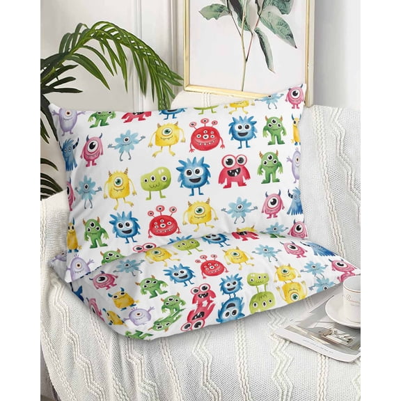 Colorful Monsters Queen Pillow Cases Set of 2 - Microfiber Bed Throw Pillow Covers, Abstract Cartoon Cute Artistic Funny Decorative Lumbar Pillow Cover with Envelope Closure for Sofa/Travel 20"x30"