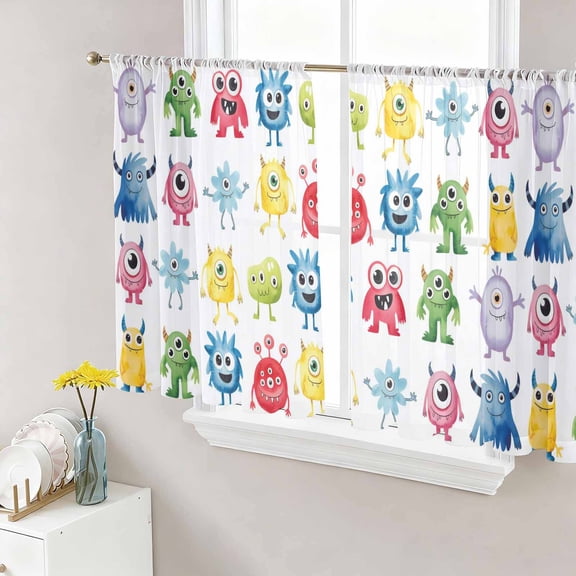 Colorful Monsters Sheer Curtains 45 Inch Length 2 Panels Set Window Treatments, Abstract Cartoon Cute Artistic Funny Rod Pocket Semi Curtains for Living Room/Bedroom/Kitchen Décor, 104"W x 45"L