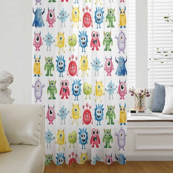 Colorful Monsters Sheer Curtains 45 Inches Long for Living Room/Bedroom, Abstract Cartoon Cute Artistic Funny Rod Pocket Voile Kitchen Curtains & Drapes Window Treatment 1 Panel, 52"W x 45"L