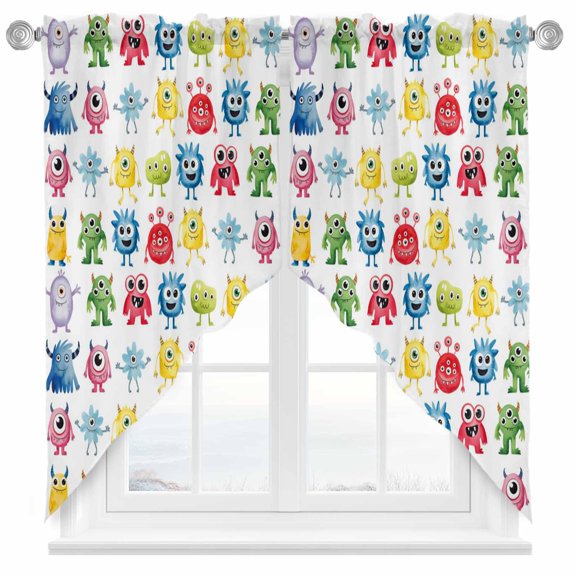 Colorful Monsters Swag Curtains Abstract Cartoon Cute Artistic Funny Swag Valances for Kitchen Windows, Window Treatment Topper Curtains for Living Room Bedroom Bathroom, 28" W x 36" L