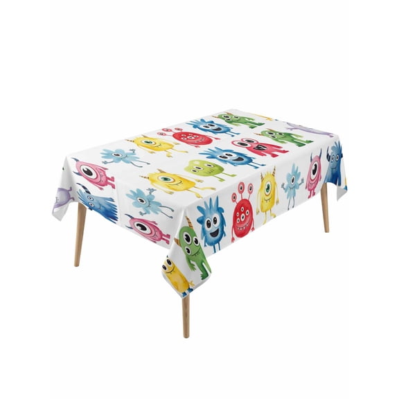 Colorful Monsters Table Cloth, Waterproof Tablecloth for Rectangle Tables, Abstract Cartoon Cute Artistic Funny Reusable Washable Fabric Table Cover for Restaurant Kitchen Dining Tables 60"x120"