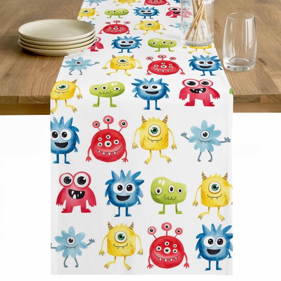 Colorful Monsters Table Runner 72 Inches Long Farmhouse Dress Scarves, Abstract Cartoon Cute Artistic Funny Dining Tablerunner for Coffee Table/Kitchen Island/Party Décor, 13" x 72"