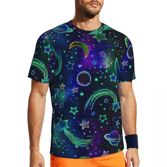 Colorful Moon Stars Gym T Shirt Space Design Popular T Shirts Men Vintage Tee Shirt Summer