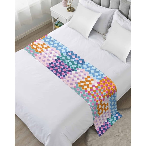 Colorful Morocco Bed Runner for Full/ Queen Size Bed, Modern Geometric Abstract Bedspread Protector Slipcover Bed Scarf for Foot Bed Runners & Scarves for Bedroom Hotel Wedding Room 83x20 Inches