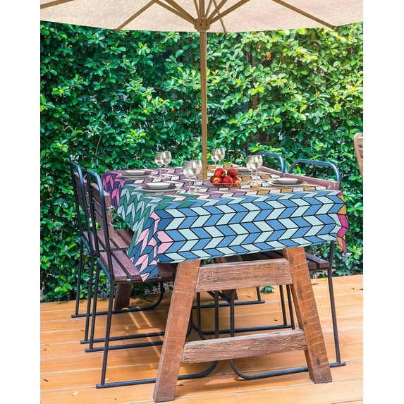 Colorful Morocco Outdoor Tablecloth - 60x102 Inch Rectangle Dining Table Cover, Geometric Modern Abstract Art Waterproof Outdoor Table Cloth with Umbrella Hole & Zipper for Picnic/Patio