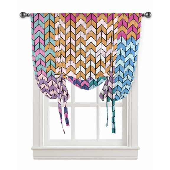 Colorful Morocco Tie Up Curtains for Window, Geometric Modern Abstract Art Thermal Insulted Balloon Shade Adjustable Rod Pocket Curtains Valance Panels for Kitchen Bathroom Café 34 x 45