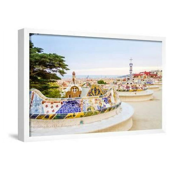 Colorful Mosaic Bench of Park Guell, Designed by Gaudi, in Barcelona, Spain, Framed Art Print Wall Art by David Pereiras Sold by Art.Com