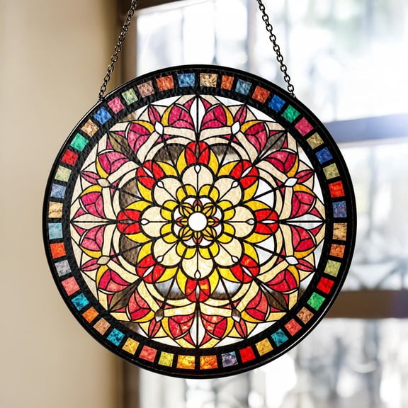 Colorful Mosaic Mandala Stained Glass Suncatcher Geometric Window Art Panel Gift