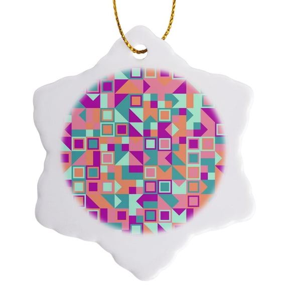 3drose, Colorful Mosaic Pattern Background - Abstract Vector Graphic, 3 inch Snowflake Porcelain Ornament
