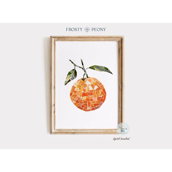 Colorful Mosaic Tangerine Art Print, Contemporary Kitchen Decor, Modern Home Decoration Art, Wall Art, Modern Wall Decor, 24x36 UNFRAMED