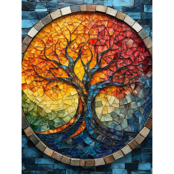 Colorful Mosaic Tree of Life Wall Art/Canvas Print Suitable for Living Room Bedroom Office Dining Room and Hallway Decoration.