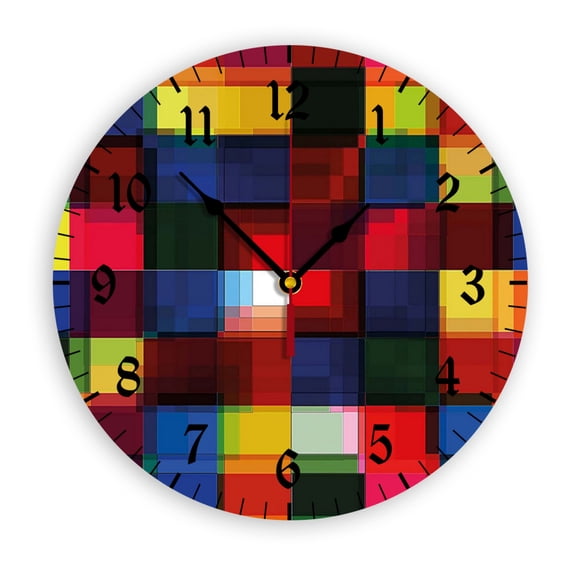 Colorful Mosaic Wall Clock, Battery Operated, PVC Round Silent Non-Ticking Clock with Clear Numbers for Living Room, Kitchen, Bedroom, Office, School Decor 10inch-25cm