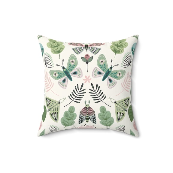 Colorful Moths and Floral Design - Spun Polyester Square Pillow