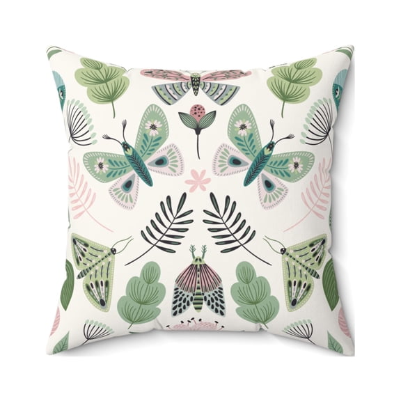 Colorful Moths and Floral Design - Spun Polyester Square Pillow