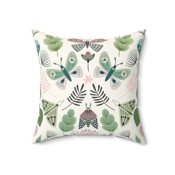 Colorful Moths and Floral Design - Spun Polyester Square Pillow