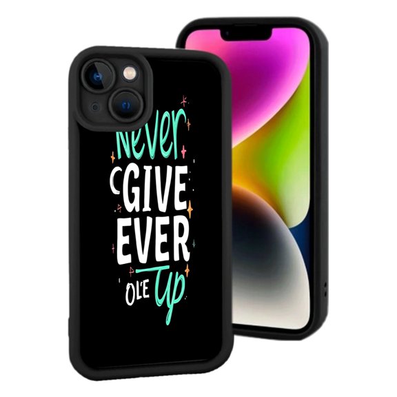 Colorful Motivational Phone Case for iPhone 15 - ' NEVER C GIVE EVER UP ' with Stars & Sparkles Lightweight & Yellowing Resistant