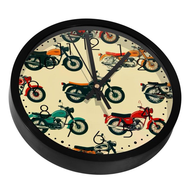 Colorful Motorcycles Silent Wall Clock, Non Ticking Battery Operated 9.