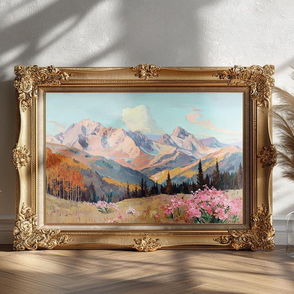 Colorful Mountain Landscape Painting Print, Vibrant Alpine Wall Art, Wildflower Field Poster, Scenic Nature Decor, Pastel Mountain Artwork 8x12 UNFRAMED